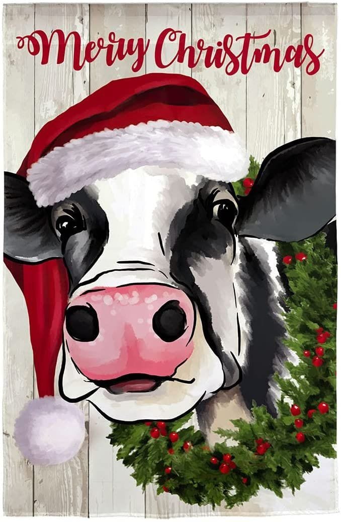 Christmas Cow Garden Flag 2 Sided