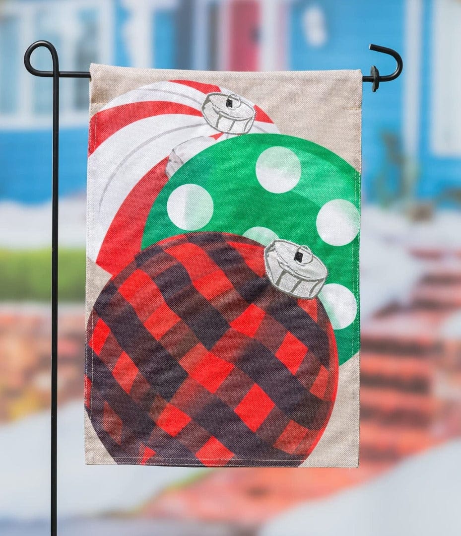 Christmas Mixed Print Ornament Trio Garden Flag 2 Sided Burlap