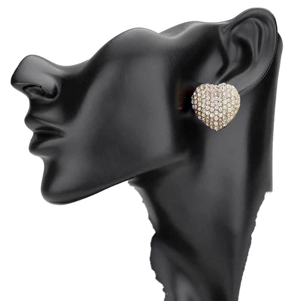 Crystal Embellished Heart Stud Earrings