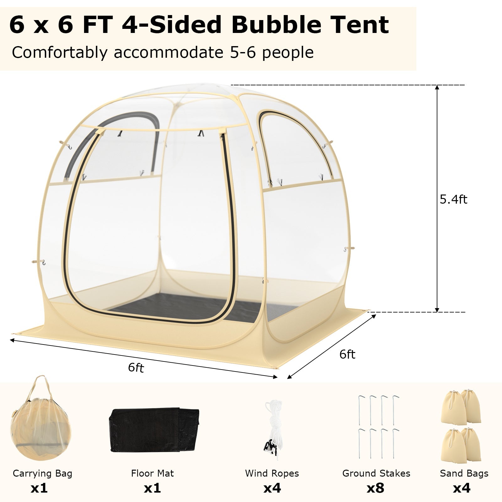 Instant Pop up Sports Tent with Carrying Bag and Floor Mat for 1-2/5-6 People