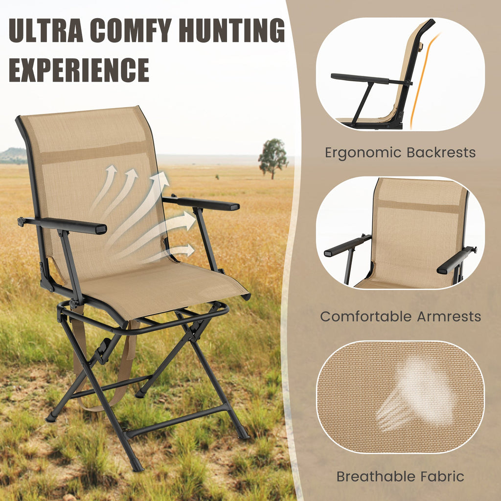 Foldable Swivel Patio Chair with Armrest and Mesh Back