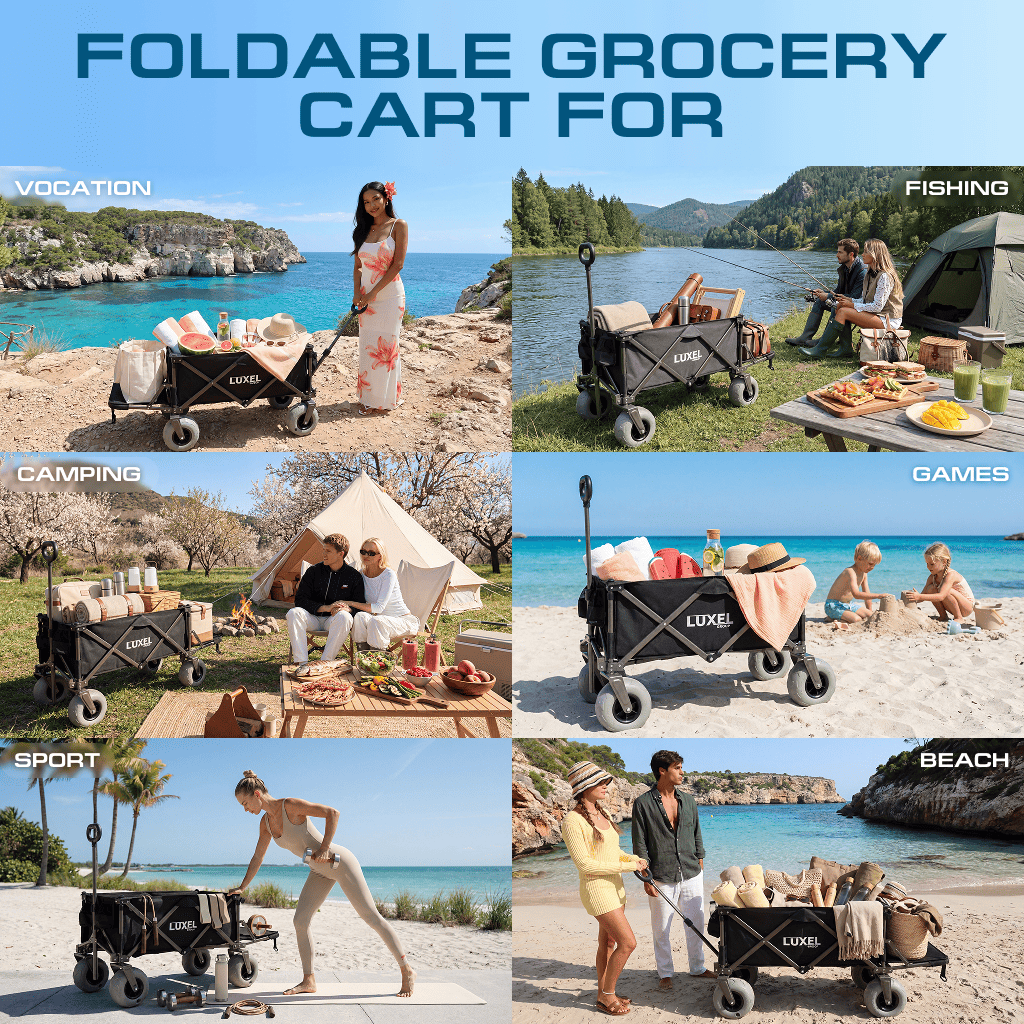 Beach Wagon Cart with Big Wheels – Foldable Utility Wagon Black