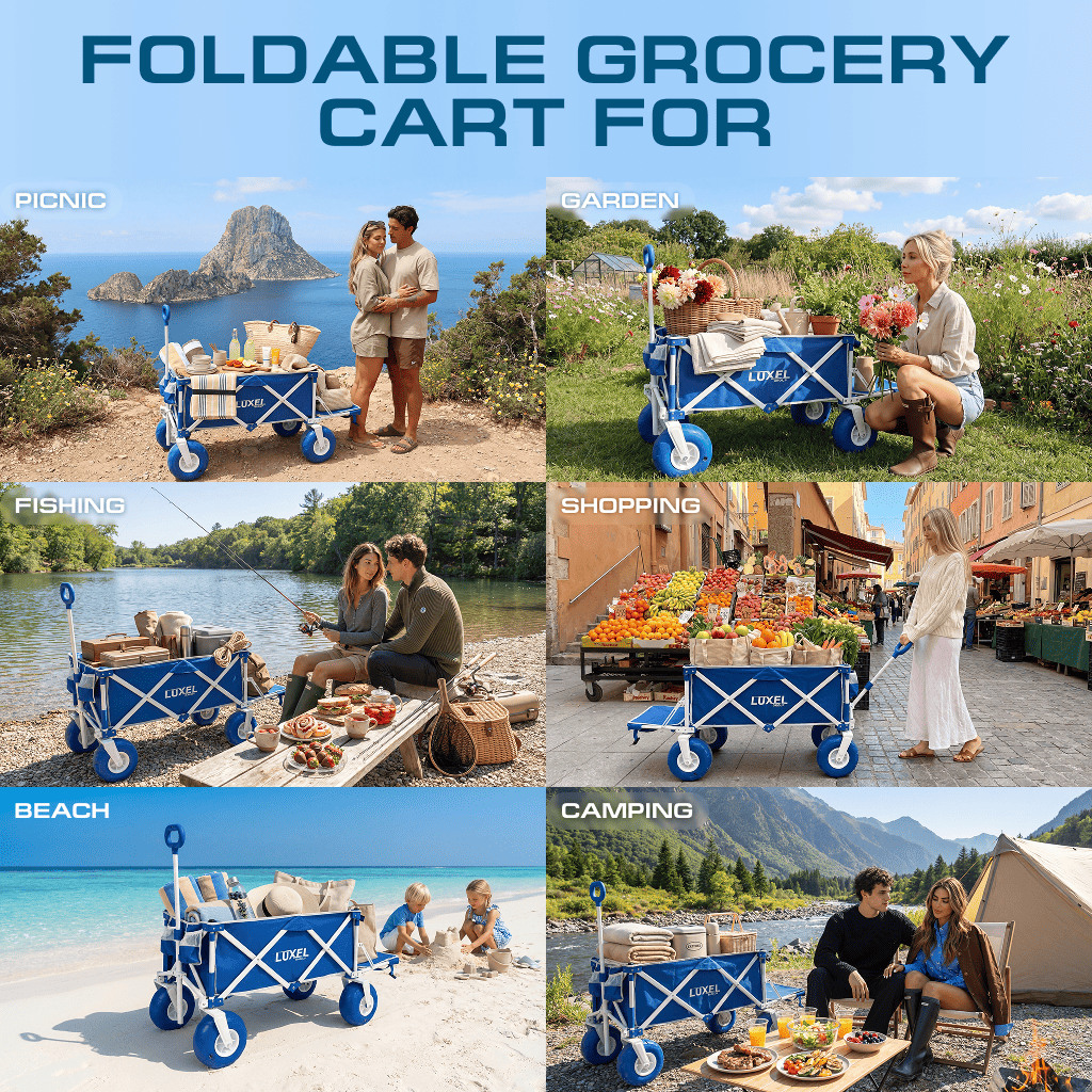 Beach Wagon Cart with Big Wheels – Foldable Utility Wagon Blue