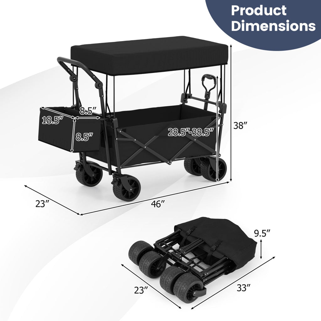 Collapsible Wagon with Removable Canopy and Detachable Storage Bag