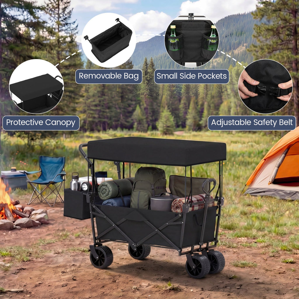 Collapsible Wagon with Removable Canopy and Detachable Storage Bag