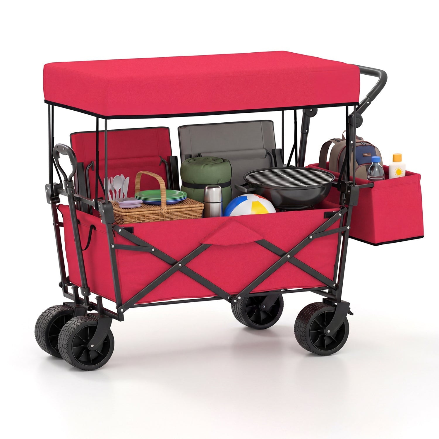 Collapsible Wagon with Removable Canopy and Detachable Storage Bag