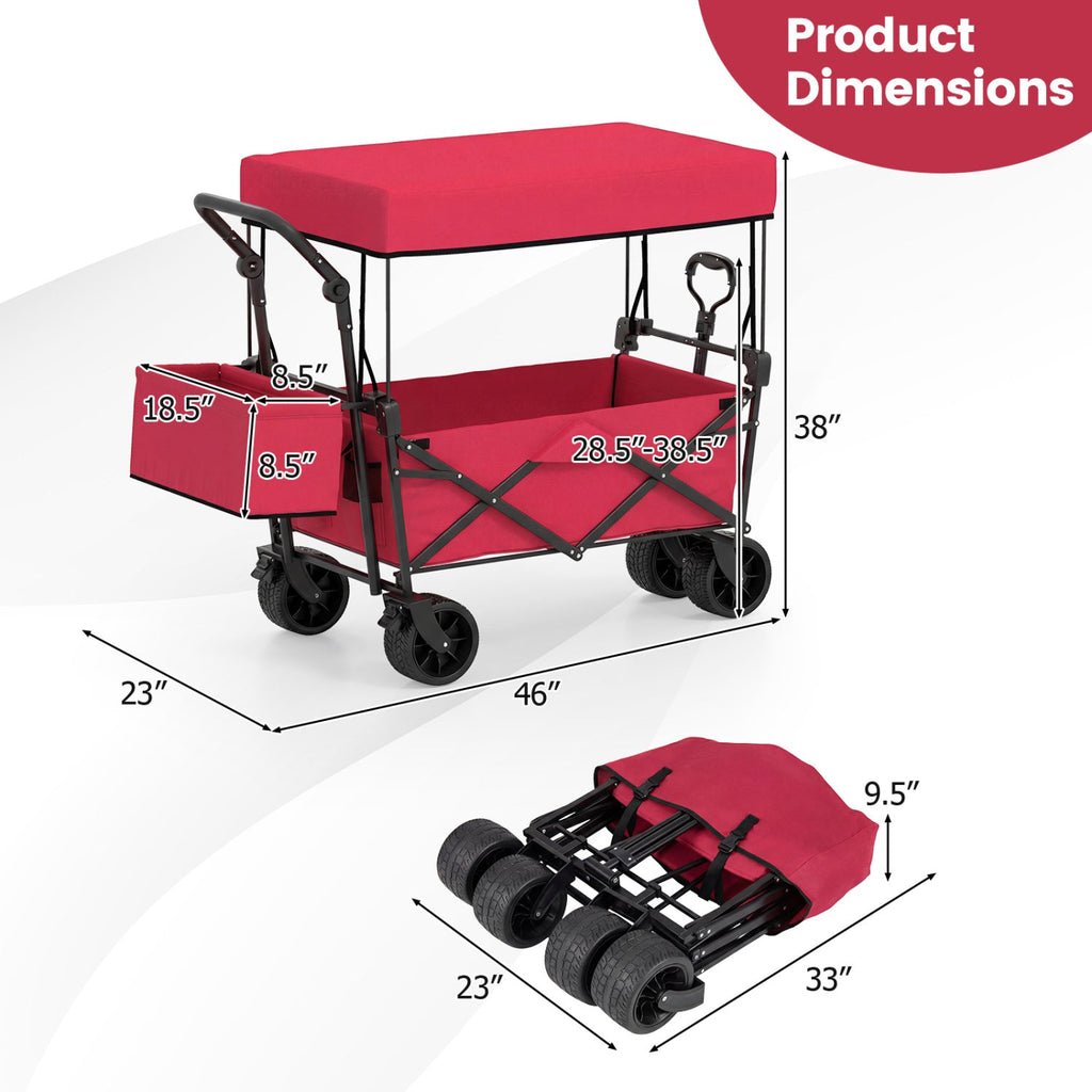 Collapsible Wagon with Removable Canopy and Detachable Storage Bag