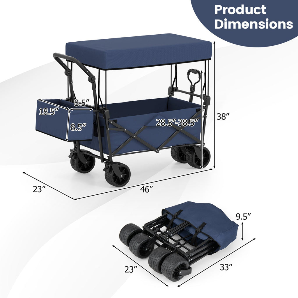 Collapsible Wagon with Removable Canopy and Detachable Storage Bag
