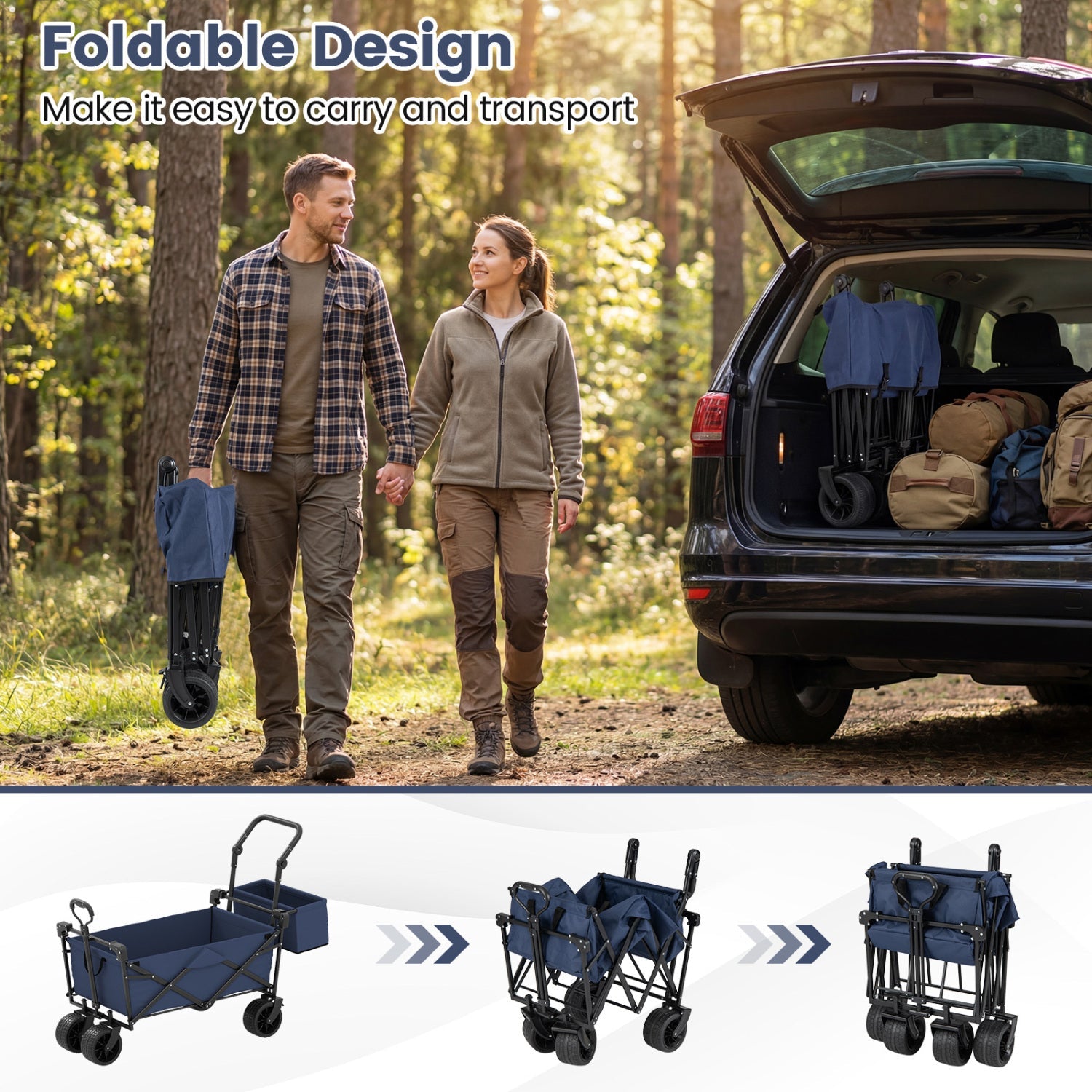 Collapsible Wagon with Removable Canopy and Detachable Storage Bag