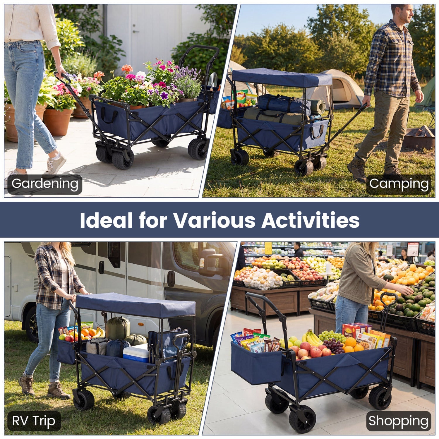 Collapsible Wagon with Removable Canopy and Detachable Storage Bag