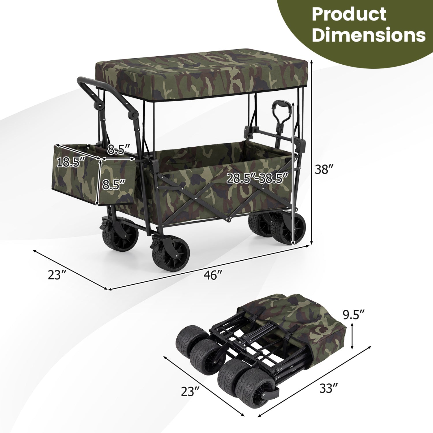 Collapsible Wagon with Removable Canopy and Detachable Storage Bag