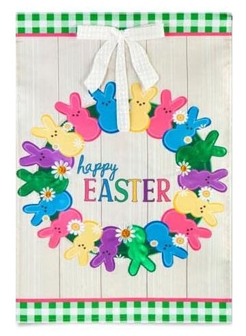 Colorful Bunny Wreath Garden Flag 2 Sided