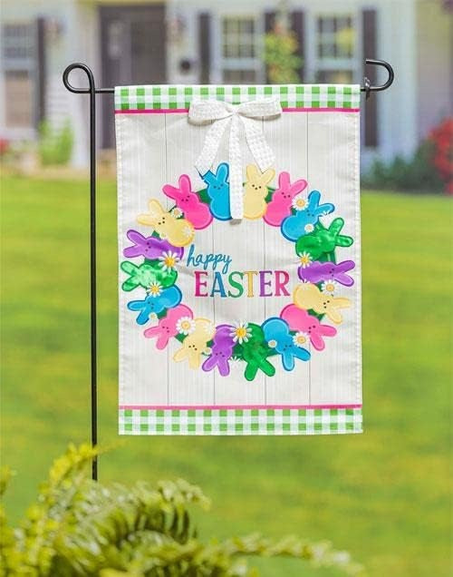 Colorful Bunny Wreath Garden Flag 2 Sided