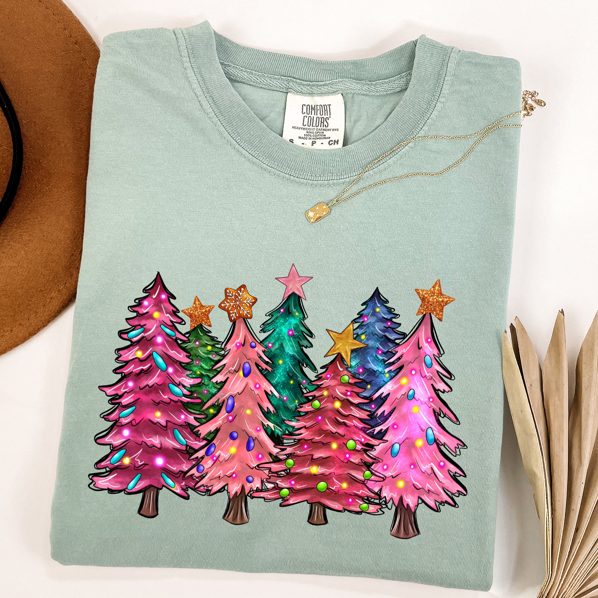Colorful Christmas Tree Retro Santa Winter Xmas Vintage Ornament Scene Comfort Colors Tee