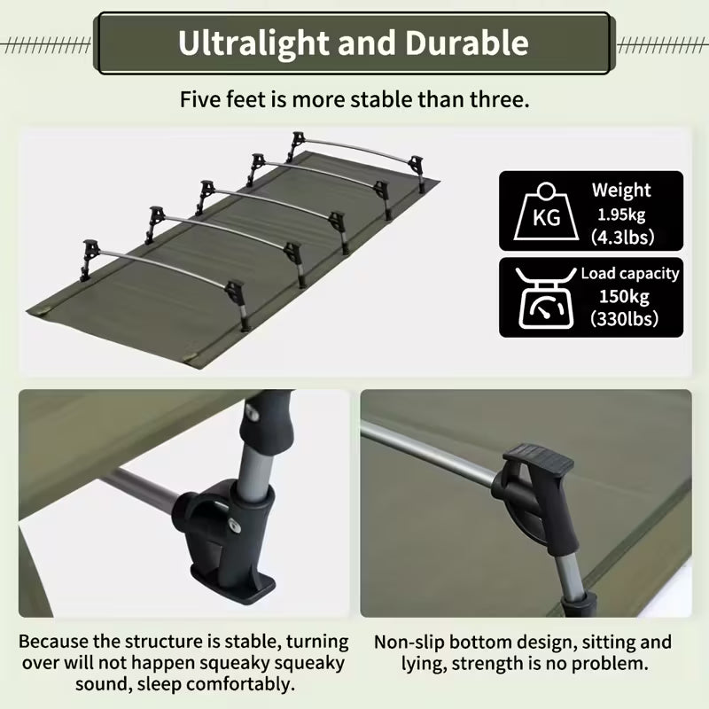 Compact Camping Cot Backpacking Ultralight Folding Lightweight Heavy Duty • Easy Setup, Durable Aluminum Alloy • Camping Cot, Hiking Gear • Portable Design, Sturdy Frame • Hiking Accessory, Hikers Gear • for Outdoor Hiking Travel Beach