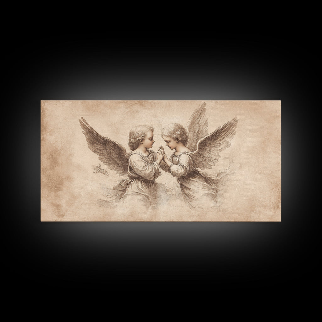 Guardian Angel Wall Art, Angel Painting Canvas Print, Angel Sketch, Angelic Home Decor, Christian Art, Christianity Home Decor