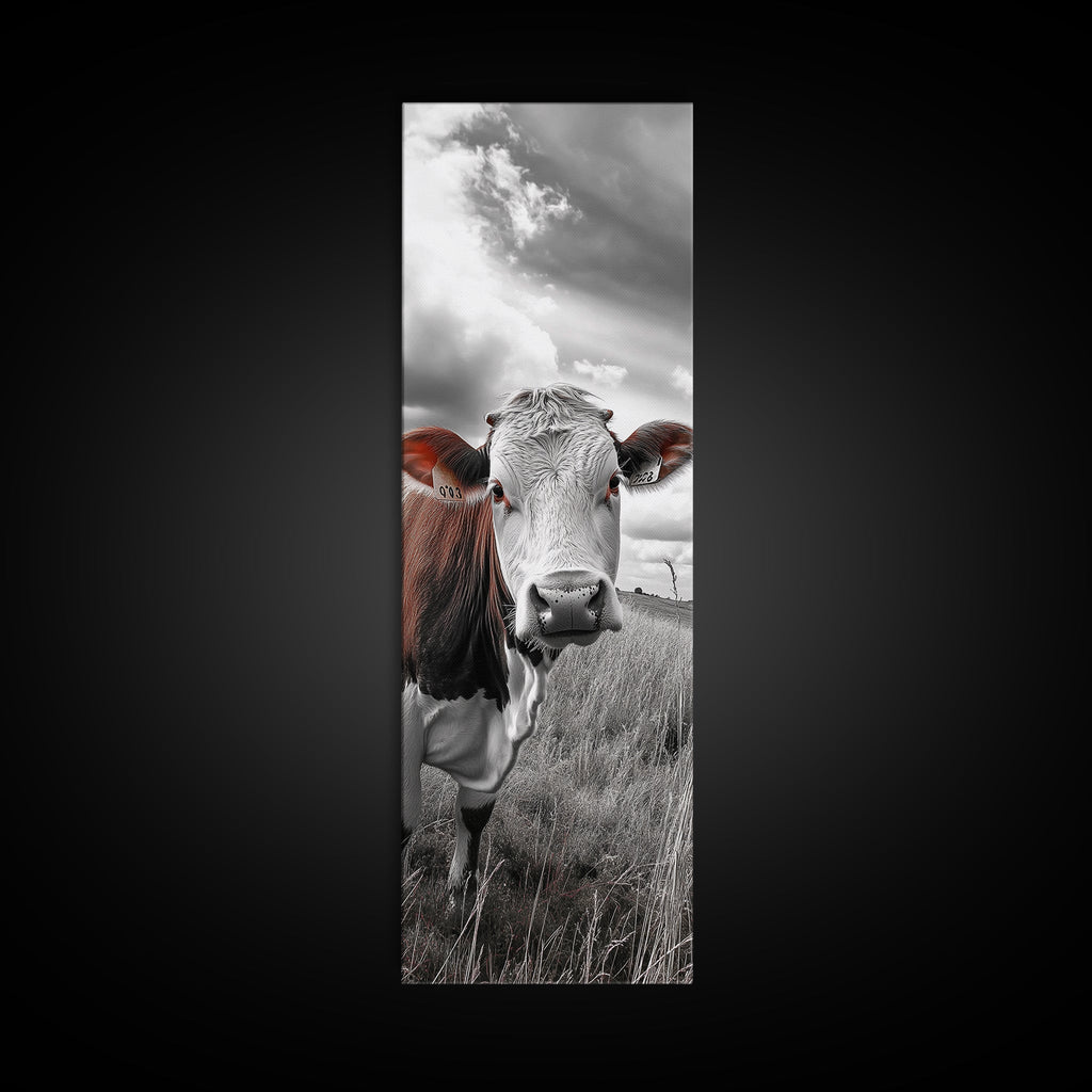 Curious Cow Portrait, Rustic Farmhouse Decor, Country Field Vibe, Framed Canvas Print, Western Wall Art, Kitchen or Dining Room Accent