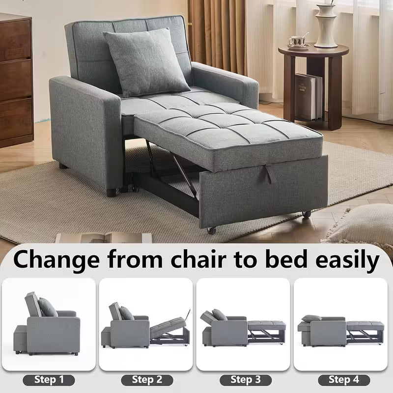 3-in-1 Convertible Sofa Bed Chair, Futon Couch with Pull-Out Bed & Reclining Backrest, Space-Saving Design - No Assembly Required, Removable Sleeper Sofa, Ideal for Small Apartments, Dorms, Studios, Ships from US