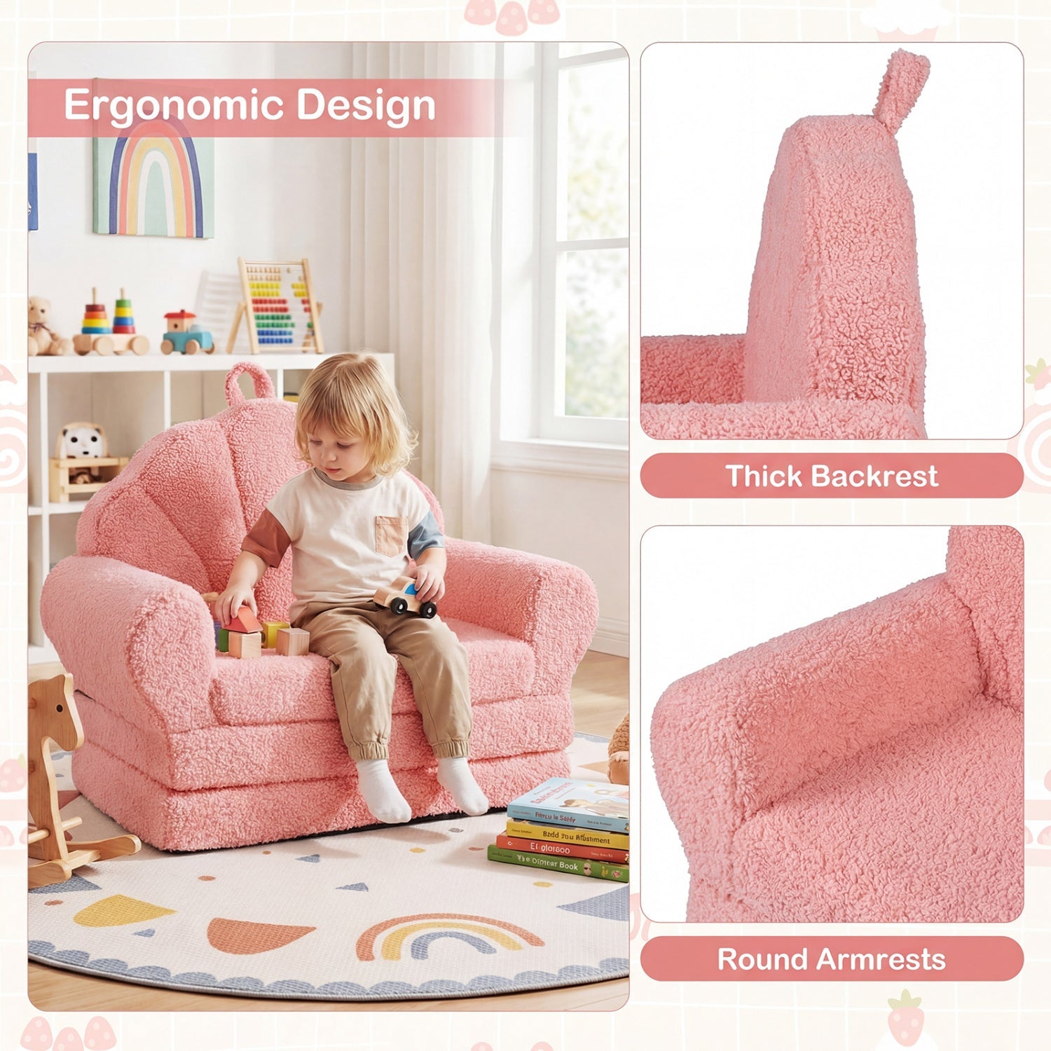 Convertible Kids Sofa 2-in-1 Fold out Toddler Couch Chair