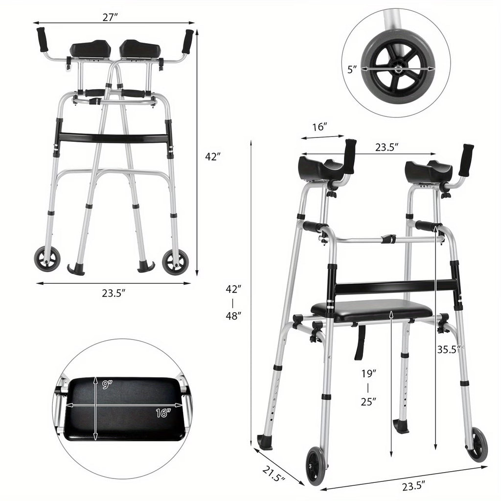 Costway Foldable Aluminum Alloy Walker with Seat & Armrest Pad – Adjustable
