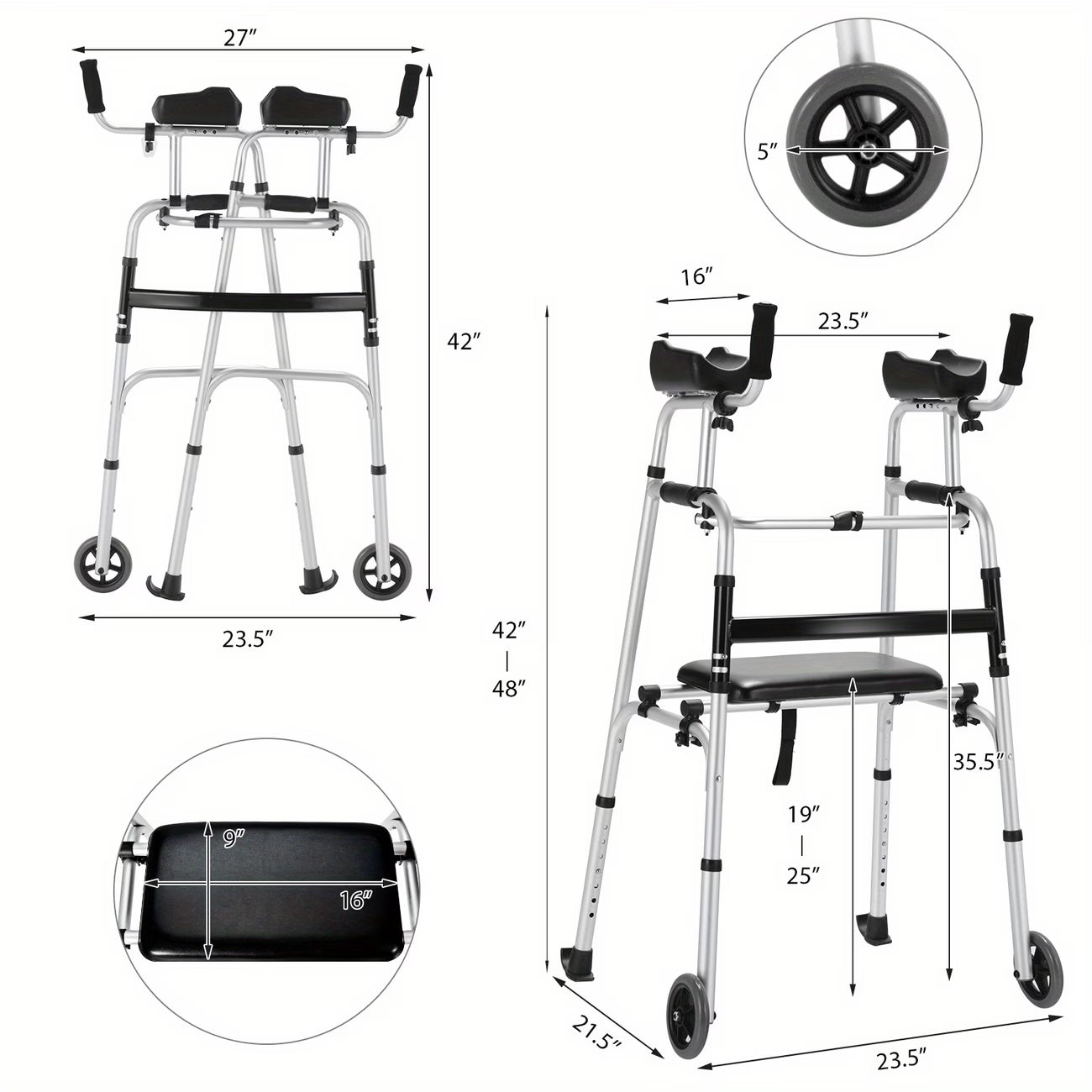 Costway Foldable Aluminum Alloy Walker with Seat & Armrest Pad – Adjustable