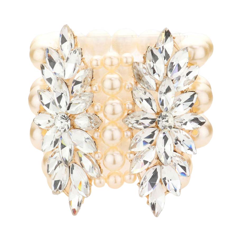 Trendy Stone Embellished Layered Pearl Stretch Bracelet