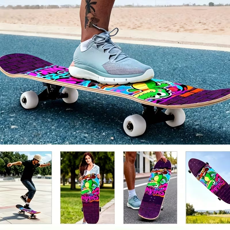 Crocodile Shadow Phantom Purple Skateboard with 9-Layer Maple Handle - Beginner-Friendly, Versatile for Street & Park Use