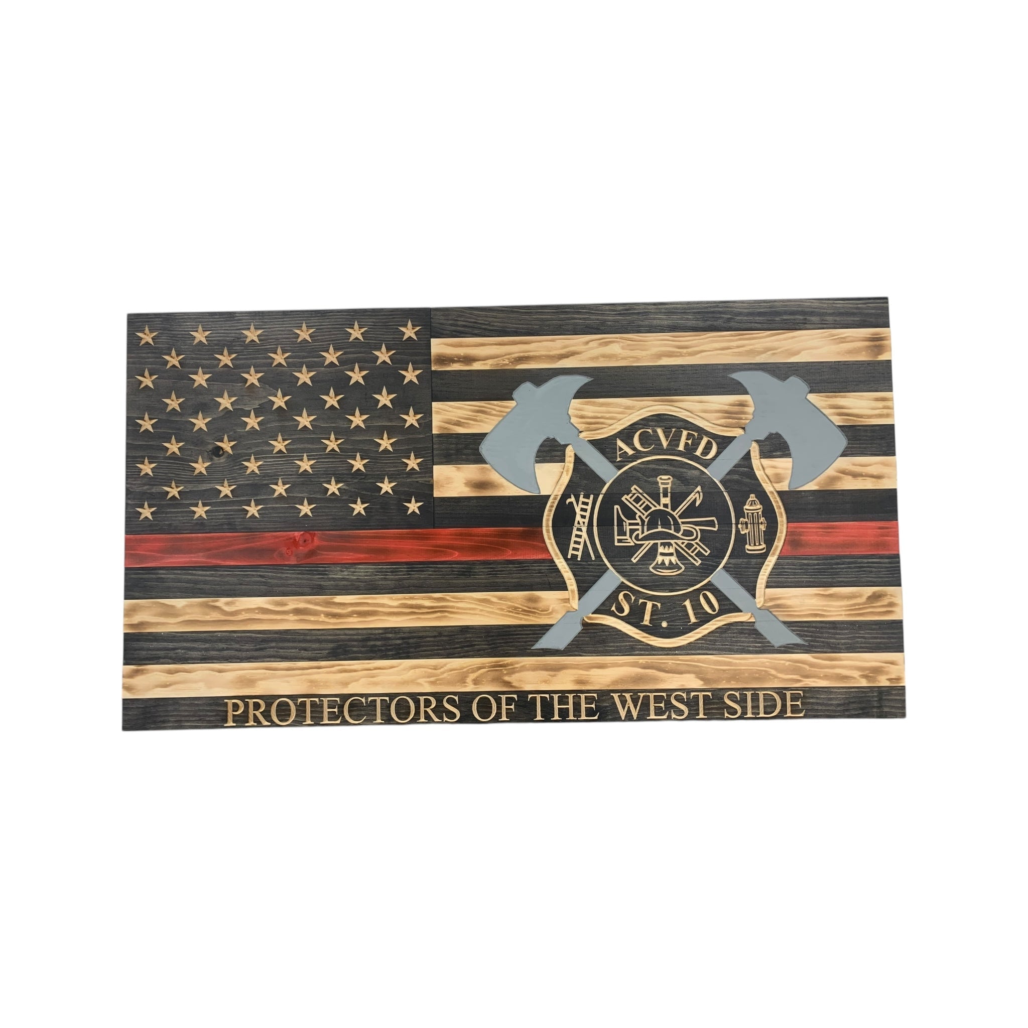 Custom Thin Red Line Firefighter Flag with Axes and Maltese Cross