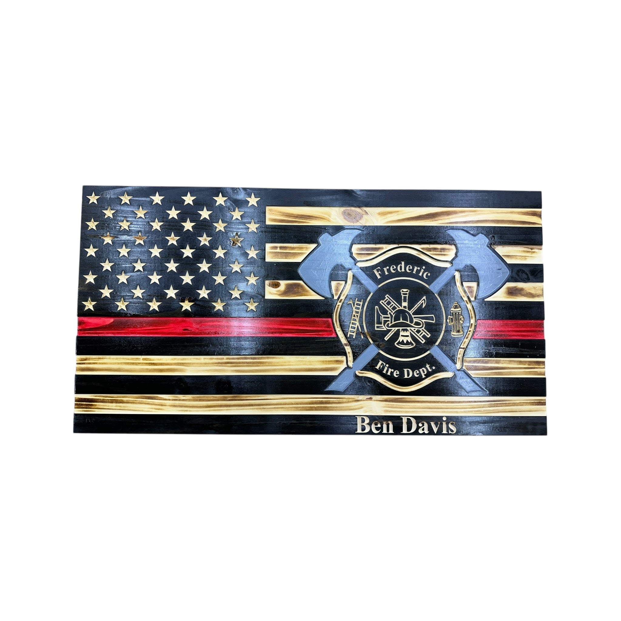 Custom Thin Red Line Firefighter Flag with Axes and Maltese Cross