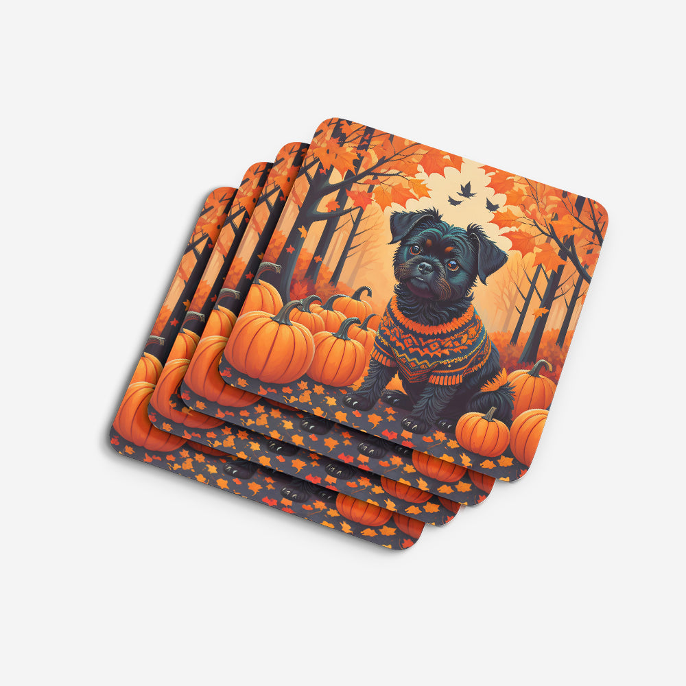 Affenpinscher Fall Foam Coasters Set of 4 Cup Coasters for Indoor Outdoor, Tabletop Protection, Anti Slip, Mouse pad Material