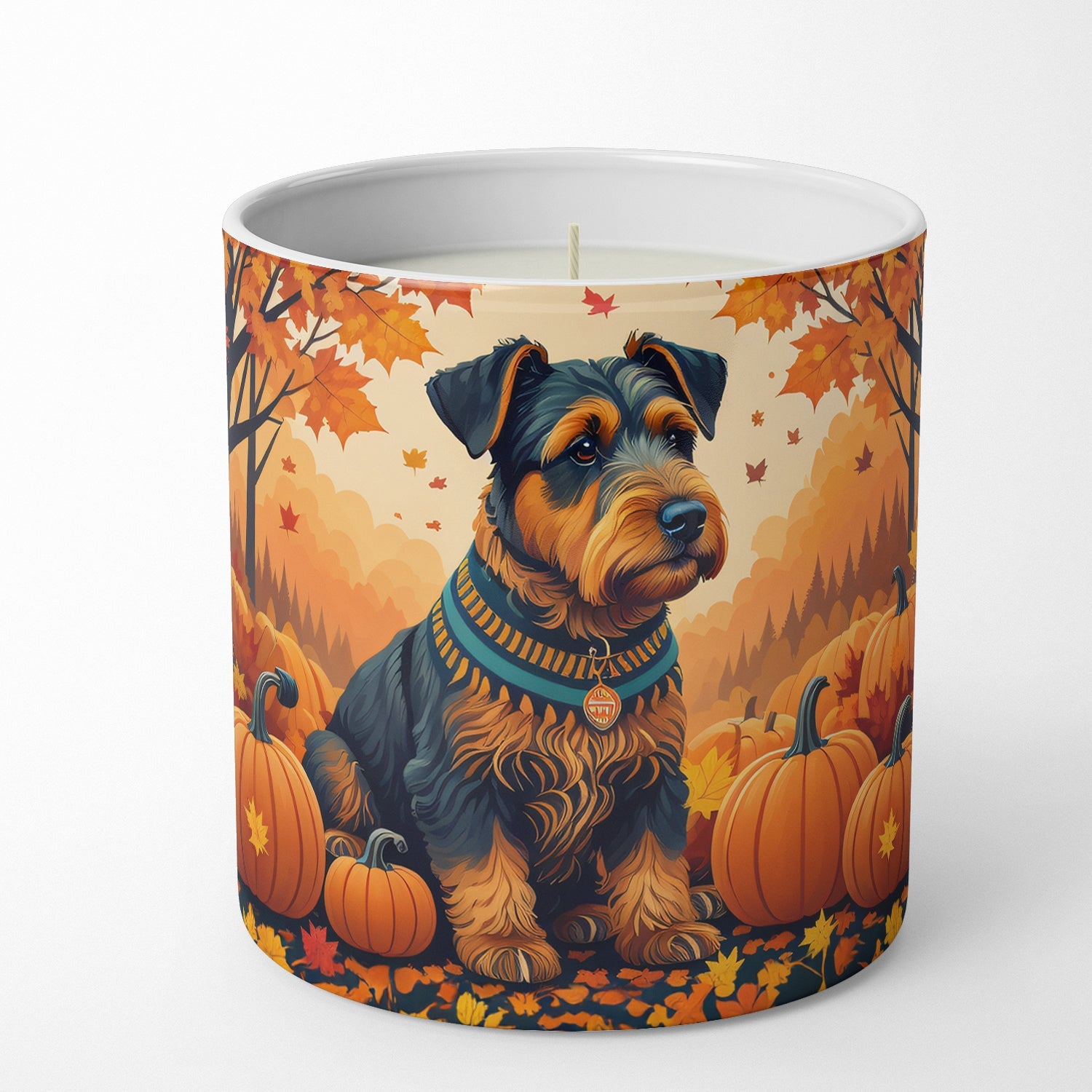 Airedale Terrier Fall Decorative Soy Candle Nature Soy Wax Essential Oil Home Decor Ideal for Bedroom Kitchen Bath Office Gift, 10 oz