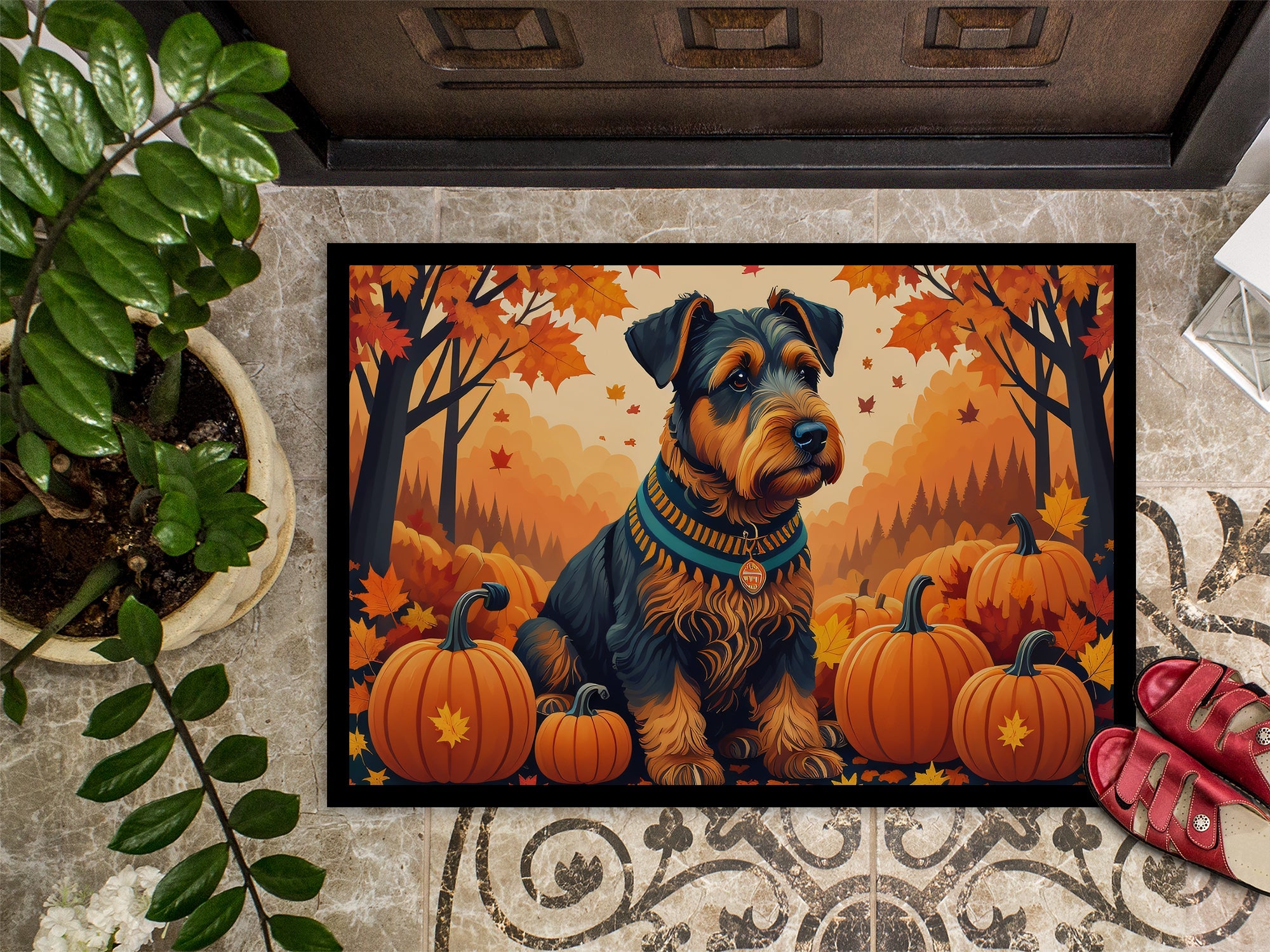 Airedale Terrier Fall Doormat Indoor Outdoor 24H X 36W Front Door Mat Rugs for Entryway, Non Slip Washable Low Pile,