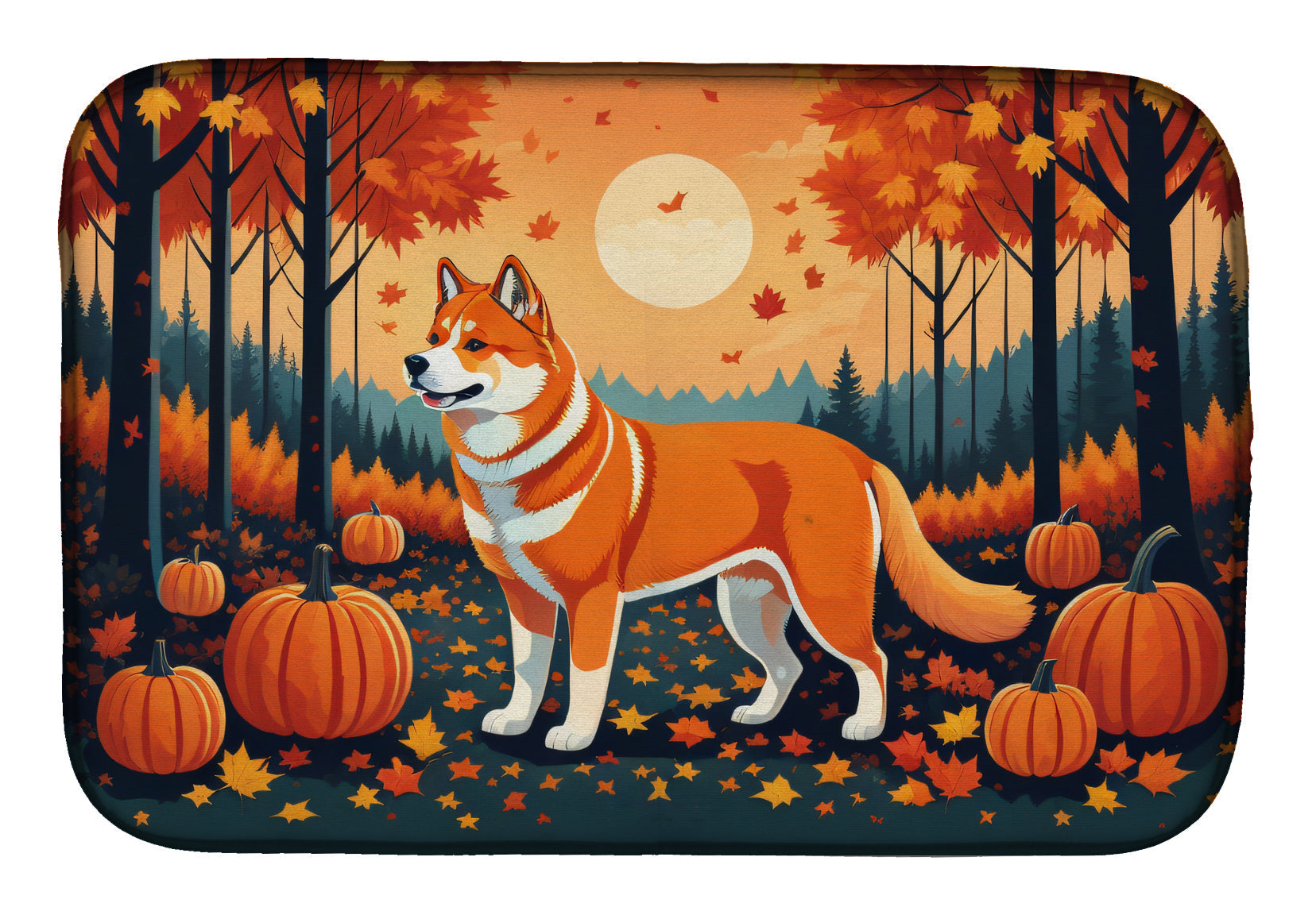 Akita Fall Dish Drying Mat Absorbent Dish Drying Mat Pad for Kitchen Counter Dish Drainer Mat for Countertop, 14 x 21", Multicolor