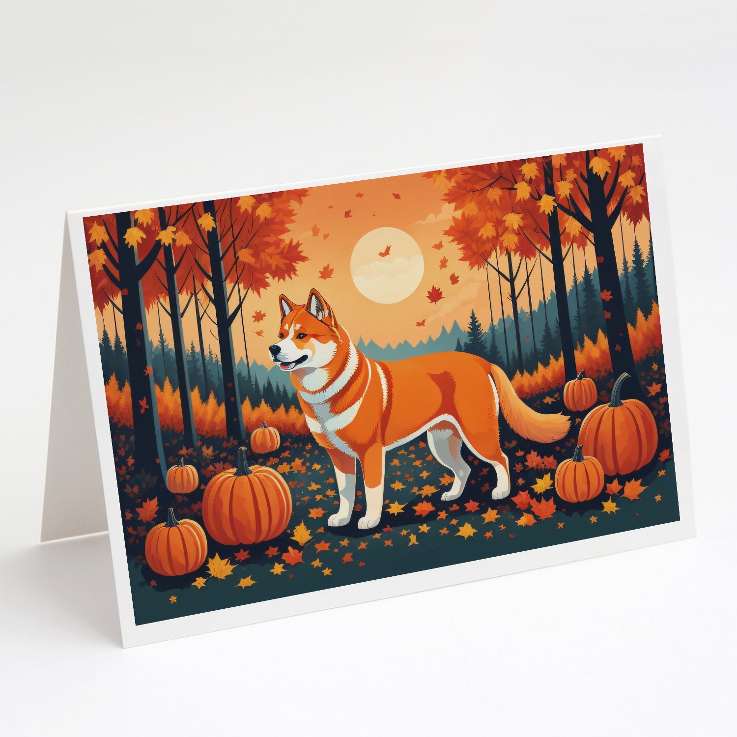 Akita Fall Greeting Cards Pack of 8 Blank Cards with Envelopes Whimsical A7 Size 5x7