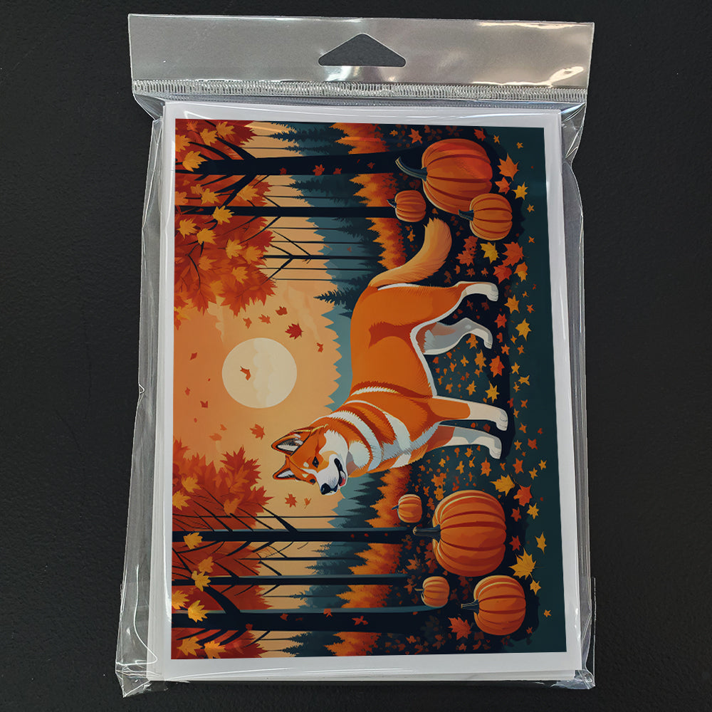 Akita Fall Greeting Cards Pack of 8 Blank Cards with Envelopes Whimsical A7 Size 5x7