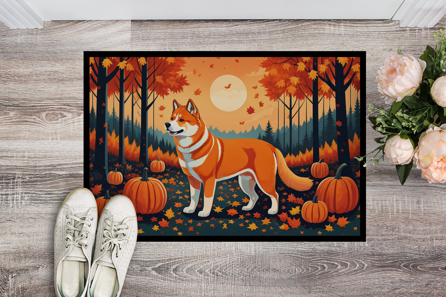 Akita Fall Doormat Indoor Outdoor 24H X 36W Front Door Mat Rugs for Entryway, Non Slip Washable Low Pile,