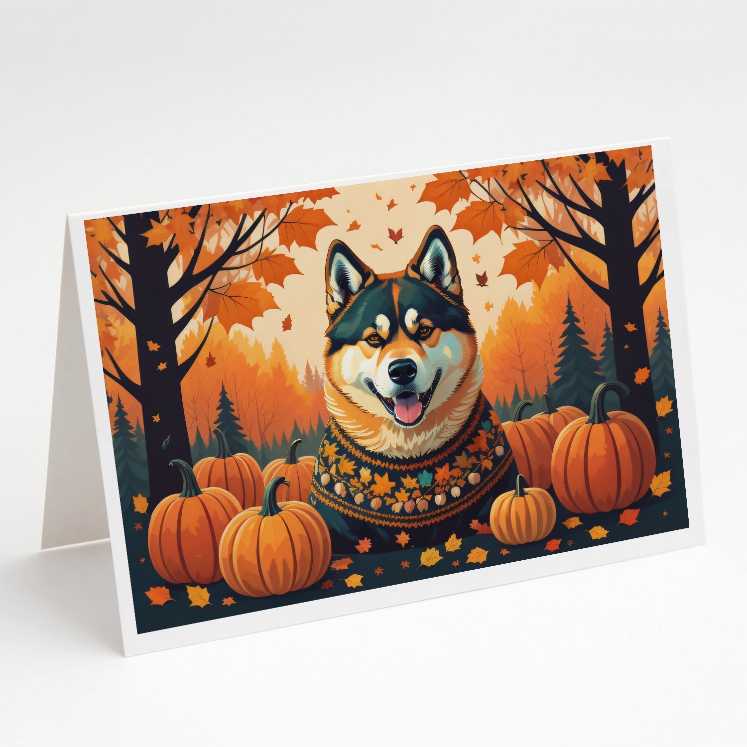 Akita Fall Greeting Cards Pack of 8 Blank Cards with Envelopes Whimsical A7 Size 5x7