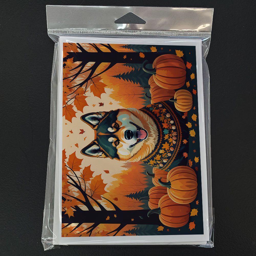 Akita Fall Greeting Cards Pack of 8 Blank Cards with Envelopes Whimsical A7 Size 5x7