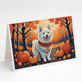 American Eskimo Fall Greeting Cards Pack of 8 Blank Cards with Envelopes Whimsical A7 Size 5x7