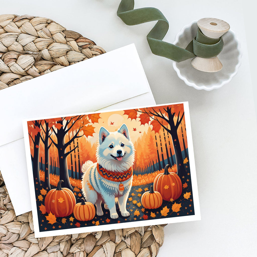 American Eskimo Fall Greeting Cards Pack of 8 Blank Cards with Envelopes Whimsical A7 Size 5x7