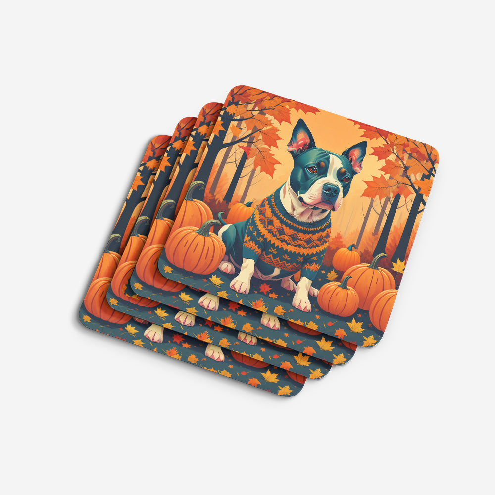 Pit Bull Terrier Fall Foam Coasters Set of 4 Cup Coasters for Indoor Outdoor, Tabletop Protection, Anti Slip, Mouse pad Material