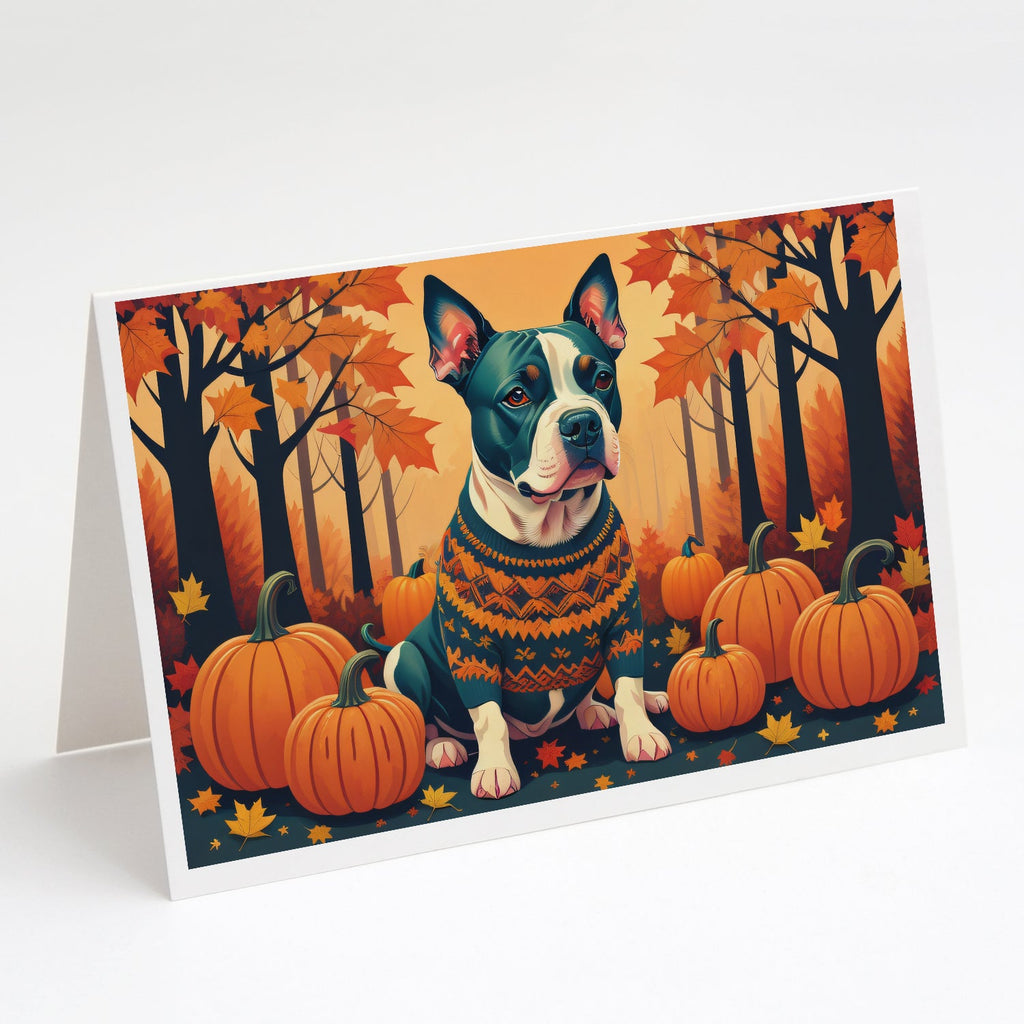 Pit Bull Terrier Fall Greeting Cards Pack of 8 Blank Cards with Envelopes Whimsical A7 Size 5x7