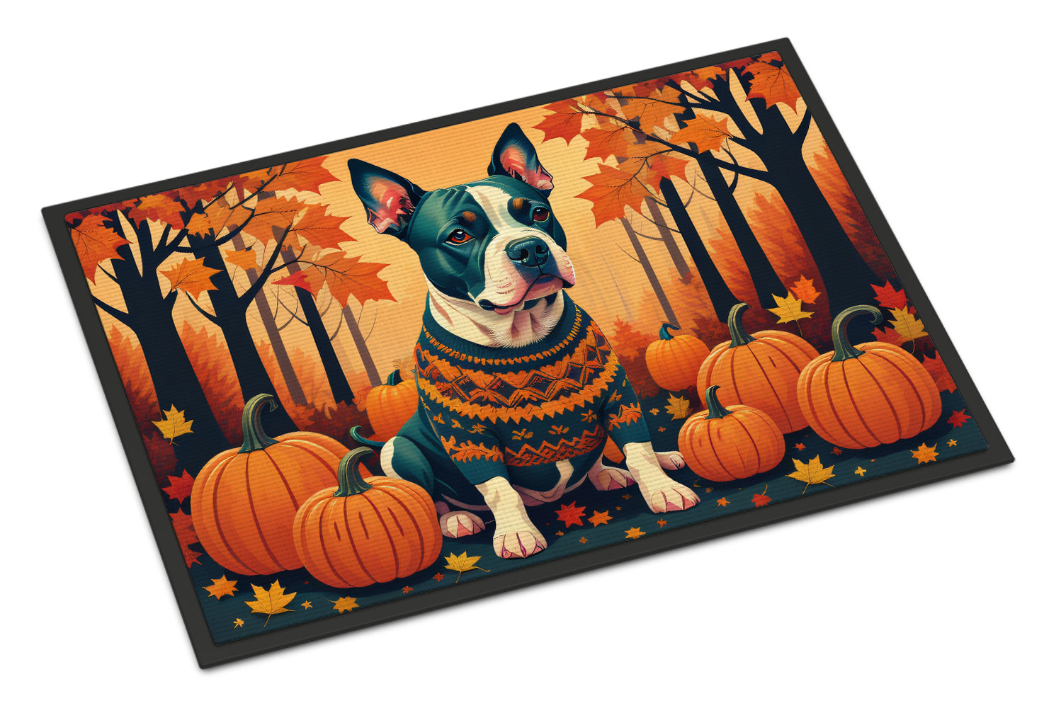 Pit Bull Terrier Fall Doormat Indoor Outdoor 18H X 27W Front Door Mat Rugs for Entryway, Non Slip Washable