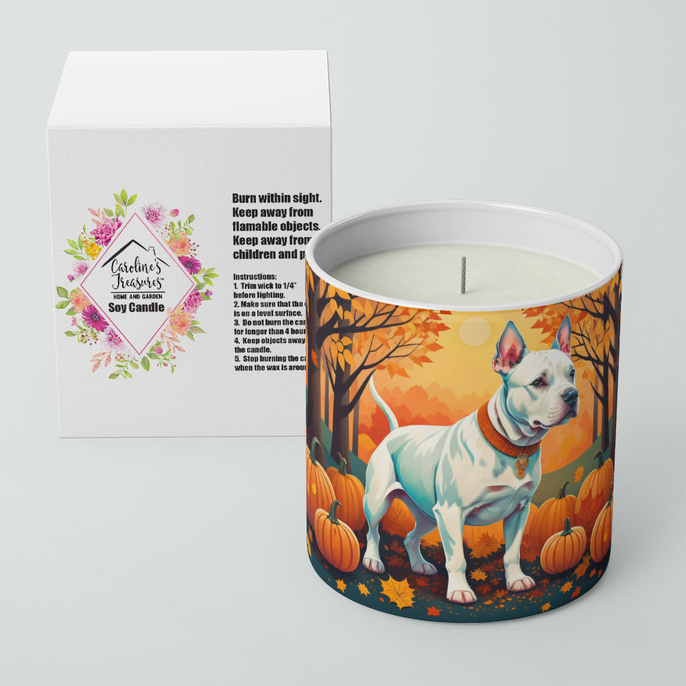 White Pit Bull Terrier Fall Decorative Soy Candle Nature Soy Wax Essential Oil Home Decor Ideal for Bedroom Kitchen Bath Office Gift, 10 oz