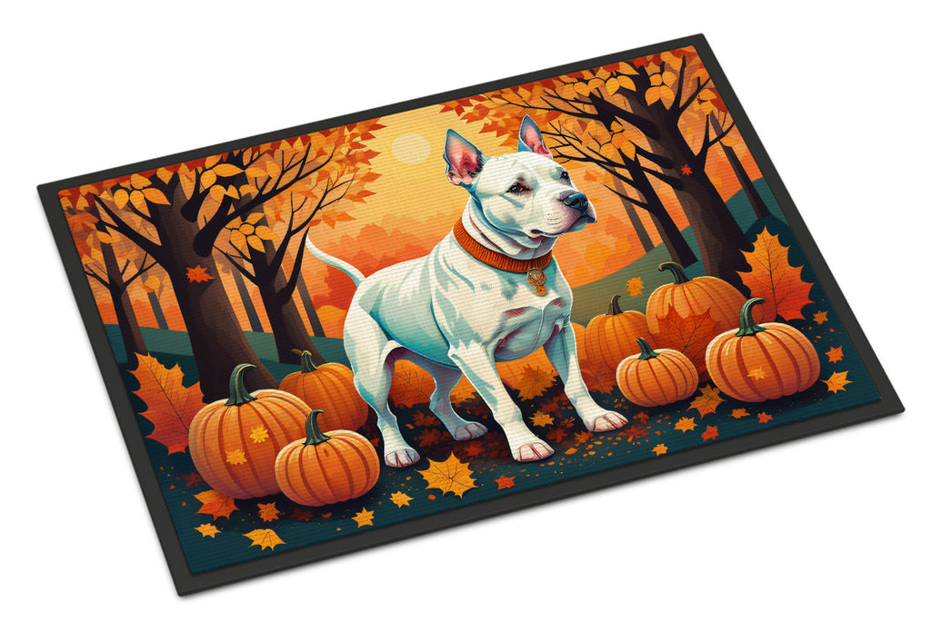 White Pit Bull Terrier Fall Doormat Indoor Outdoor 24H X 36W Front Door Mat Rugs for Entryway, Non Slip Washable Low Pile,