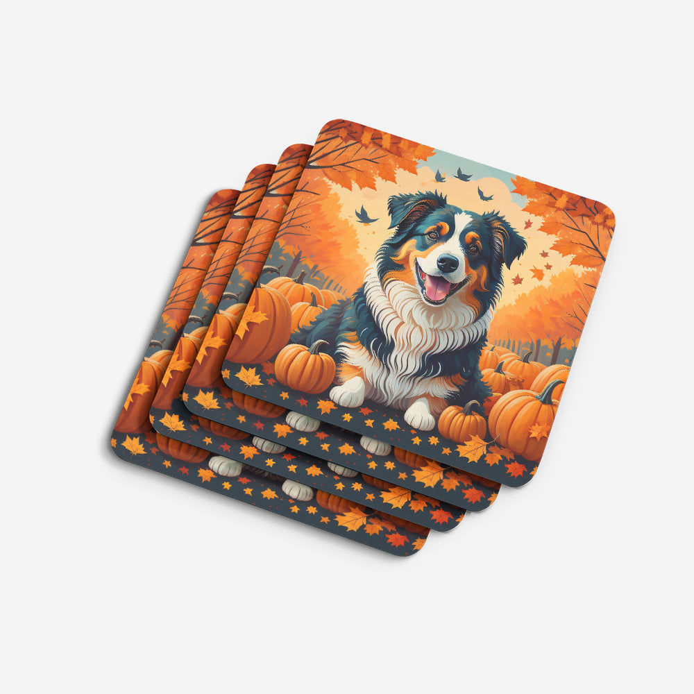 Australian Shepherd Terrier Fall Foam Coasters Set of 4 Cup Coasters for Indoor Outdoor, Tabletop Protection, Anti Slip, Mouse pad Material