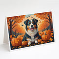 Australian Shepherd Terrier Fall Greeting Cards Pack of 8 Blank Cards with Envelopes Whimsical A7 Size 5x7