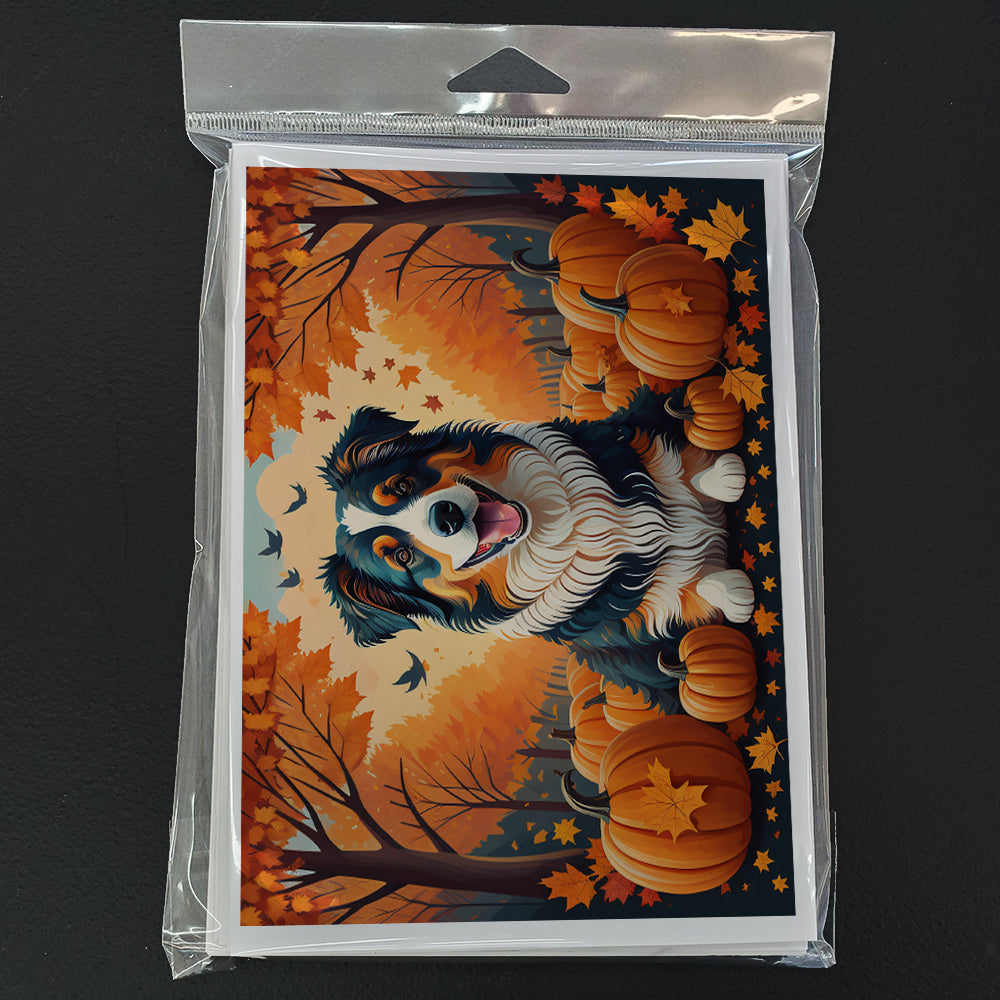Australian Shepherd Terrier Fall Greeting Cards Pack of 8 Blank Cards with Envelopes Whimsical A7 Size 5x7