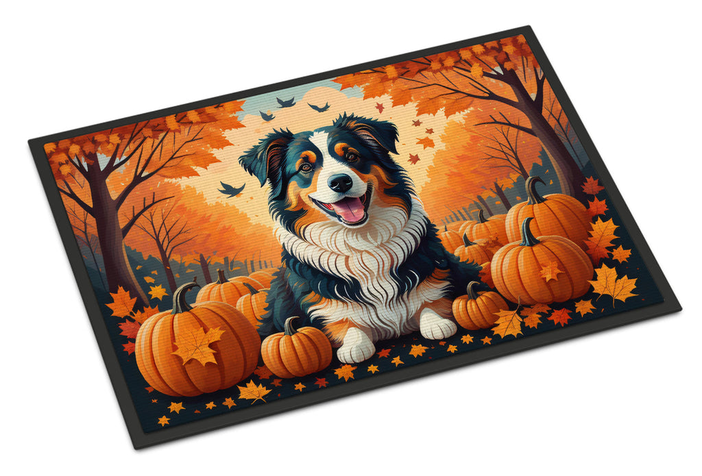 Australian Shepherd Terrier Fall Doormat Indoor Outdoor 18H X 27W Front Door Mat Rugs for Entryway, Non Slip Washable