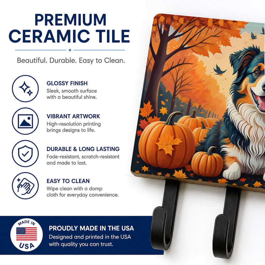 Australian Shepherd Terrier Fall Leash or Key Holder Wall Hooks, Coat Rack Wall Mount, for Hanging Keys, Towels, Aprons, Leashes